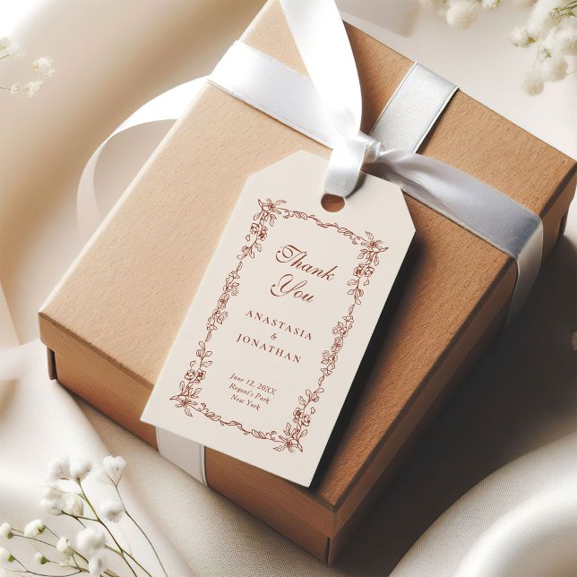 Terracotta Vintag Floral Wedding Vielen Dank Geschenkanhänger (Von Creator hochgeladen)