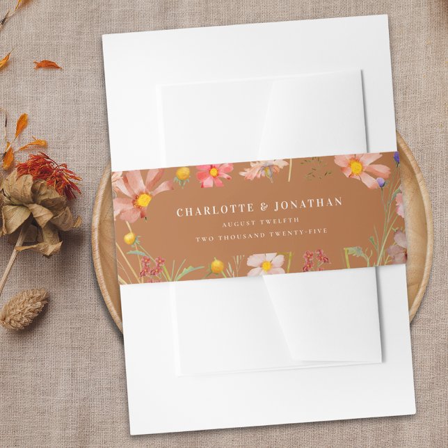 Terracotta Wasserfarbene Hochzeit im Herbst Einladungsbanderole (terracotta Boho floral fall custom Wedding belly bands watercolor wildflowers elegant )