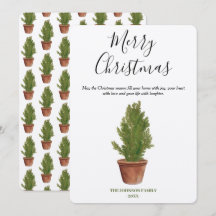 Terracotta Watercolor Merry Christmas Tree Holiday