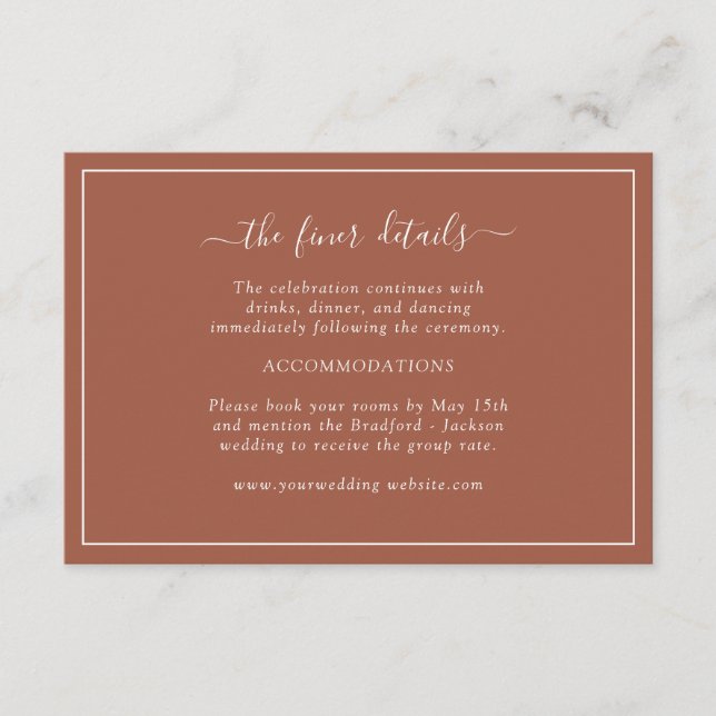 Terracotta Wedding Details Karte (Vorderseite)