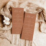 Terracotta Wedding Dinner Food Menu | Lasst uns es<br><div class="desc">Dieses schöne Wedding Menu bietet handgeschriebene Kalligraphie mit minimalistischer moderner Gestaltung - ein perfekter Akzent für Ihre Hochzeit oder besondere Veranstaltung. Nutzen Sie dieses Menü für jeden Anlass, egal ob Hochzeit, Brautdusche oder Babydusche, Verlobungsfeier, Party für den Ruhestand... was Sie wollen! Editieren Sie einfach *most* nach Ihren Wünschen! Alle Farben...</div>