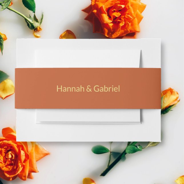 Terracotta Wedding Einladungsbanderole (The front of the Terracotta Gold Wedding Invitation belly band)