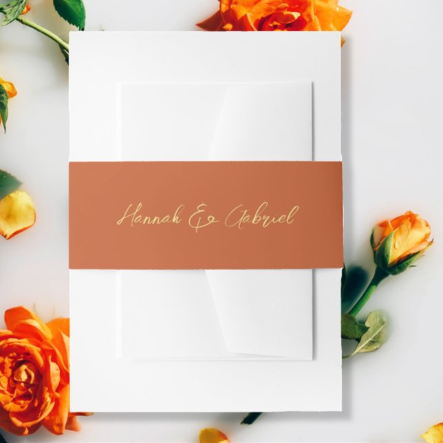 Terracotta Wedding Einladungsbanderole (The front of the Terracotta Gold Wedding Invitation belly band)