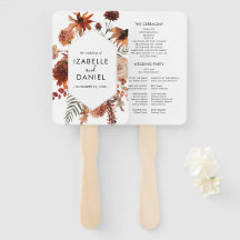 Terracotta Wedding Floral Rustic Programm Hand Fan