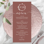 Terracotta Wedding Menu Card<br><div class="desc">Eine schlichte Foliage Imitate Folie monogramm Terracotta Hochzeitskarte. Einfach mit Ihren Daten personalisieren. Moderne boho Hochzeitskarte bearbeitbar, Kränze Foto Hochzeitseinladung, anpassbar, Kalligrafie handgeschriebenen Schriftart, einfach, elegant. ANKUNFT: Wenn Sie eine Anpassung des Designs benötigen, kontaktieren Sie mich bitte über den Chat; wenn Sie Informationen über Ihre Bestellung, Versandoptionen, etc. benötigen, wenden...</div>