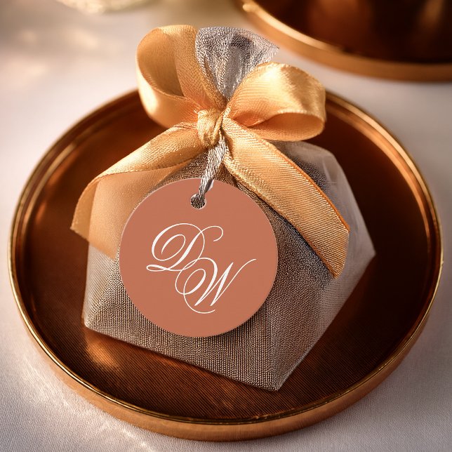 Terracotta Wedding Monogram Classic Simple Brown Geschenkanhänger (Von Creator hochgeladen)
