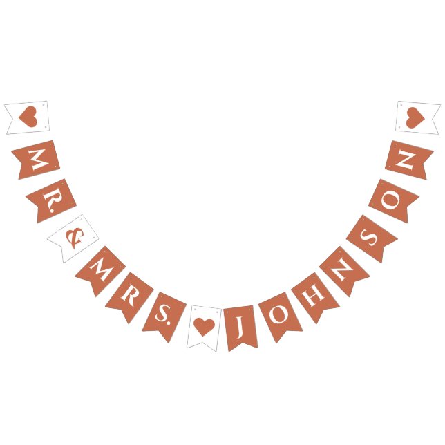 Terracotta Wedding Mr. & Mrs. 7 Letter Name Hearts Wimpelkette (Alle)