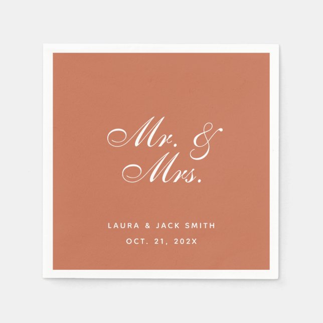 Terracotta Wedding Mr. und Mrs. Brown White Script Serviette (Vorderseite)