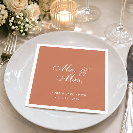 Terracotta Wedding Mr. und Mrs. Brown White Script Serviette
