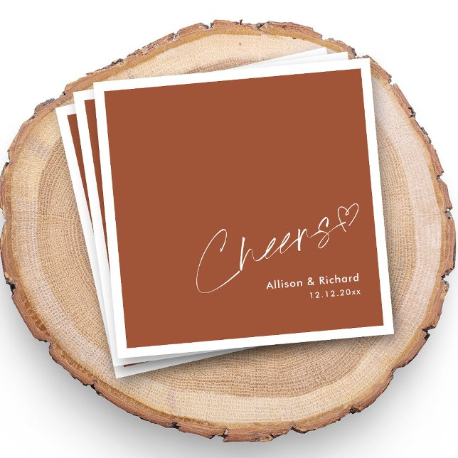 Terracotta Wedding Napkins | Minimalistische Beifa Serviette (Personalized Modern Minimalist Script Cheers Terracotta Wedding Napkins)