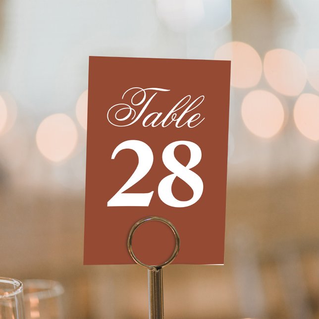 Terracotta Wedding Script Table Number Sign  Tischnummer (Terracotta wedding table number with stylish calligraphy script.)