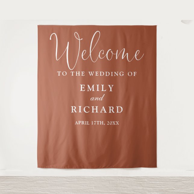 Terracotta Wedding Welcome Foto Hintergrund Wandteppich (Vorderseite)