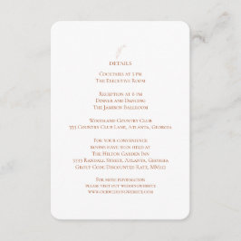 Terracotta Weißes Hochzeitsempfang Details Begleitkarte