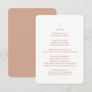 Terracotta Weißes Hochzeitsempfang Details Begleitkarte