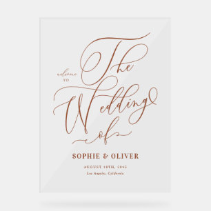 Terracotta Whimsical Calligraphy Wedding Willkomme Acrylschild