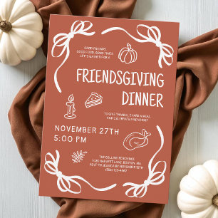 Terracotta Whimsical Hand Drawn Bow Friendsgiving Einladung