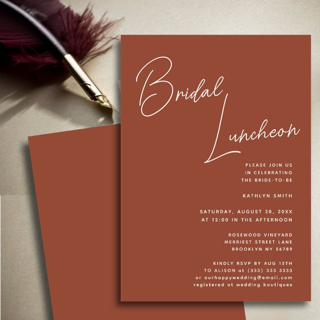 Terracotta Whimsical Script Chic Bridal Luncheon Einladung (Von Creator hochgeladen)