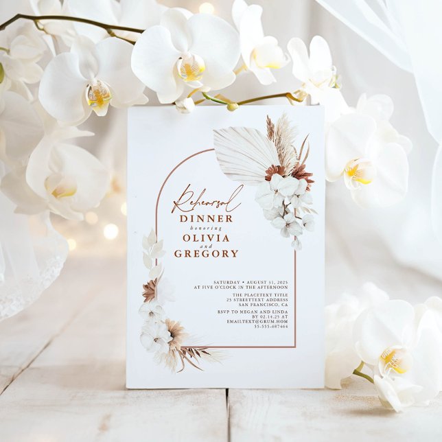 Terracotta White Blume Boho Probe Dinner Einladung (White Orchids Terracotta Rehearsal Dinner Invitations)