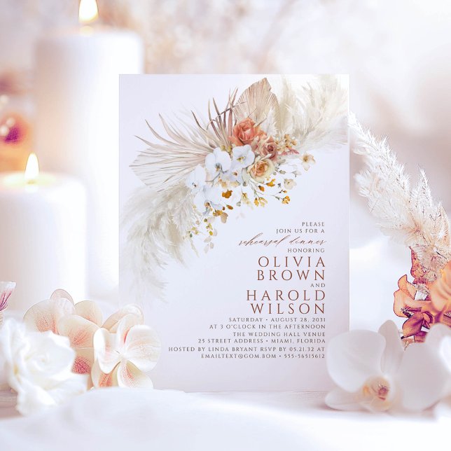 Terracotta White Blume Boho Probe Dinner Einladung (Terracotta Floral Boho Rehearsal Dinner Invitations)