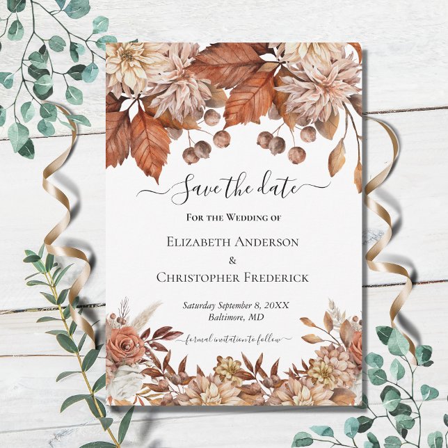 Terracotta White Brown Floral Save The Date (Von Creator hochgeladen)