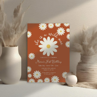 Terracotta White Daisy She is a Wild ONE Birthday Einladung