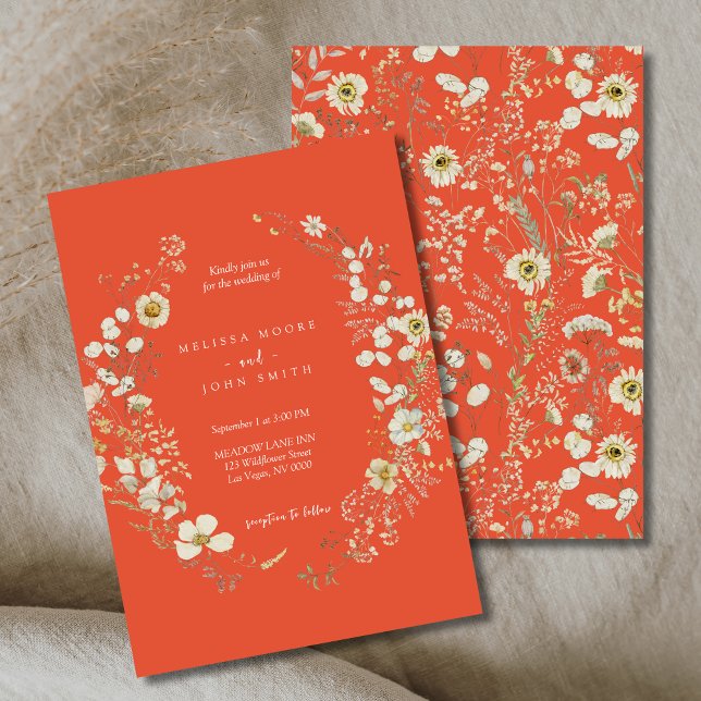 Terracotta White Flora Wildblume Boho Hochzeit Einladung (Von Creator hochgeladen)