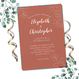 Terracotta White Floral Botanical Moderne Hochzeit Einladung