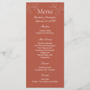 Terracotta White Floral Botanical Wedding Menu Menükarte