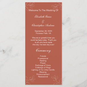 Terracotta White Floral Botanical Wedding Program Menükarte