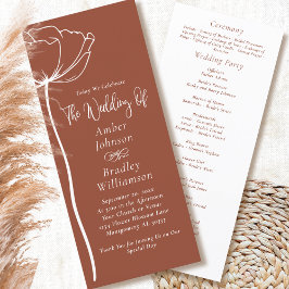 Terracotta White Floral Moderne Herbsthochzeit Programm