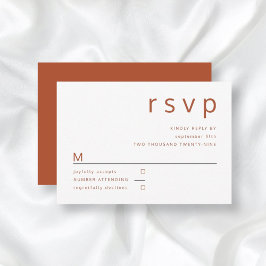 Terracotta White Minimalistisch Typografy Wedding RSVP Karte