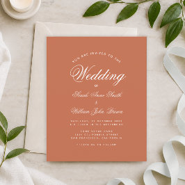 Terracotta White Script Budget Einladung Hochzeit