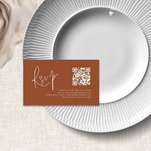 Terracotta White Script QR Code Wedding RSVP Begleitkarte