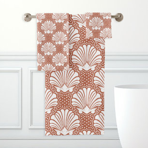 Terracotta & White Seashell Badhandtuch Set