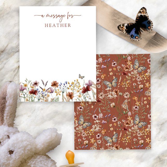 Terracotta-Wildblume (Terracotta Boho Wildflower Message Card with Butterfly by Painted Paperie
)