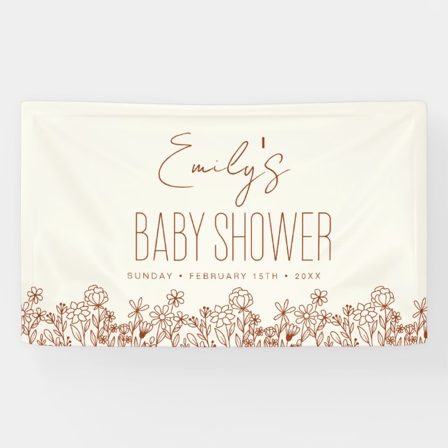 Terracotta Wildblume Boho Babydusche Banner (Horizontal)