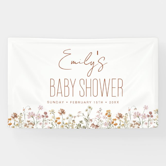 Terracotta Wildblume Boho Babydusche Banner (Horizontal)