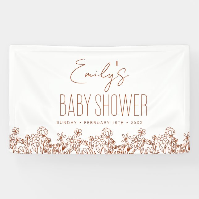 Terracotta Wildblume Boho Babydusche Banner (Horizontal)