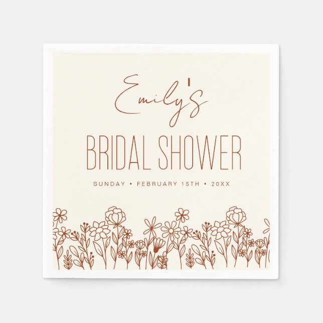 Terracotta Wildblume Boho Brautparty Floral Serviette (Vorderseite)