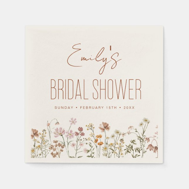 Terracotta Wildblume Boho Brautparty in Bloom Serviette (Vorderseite)