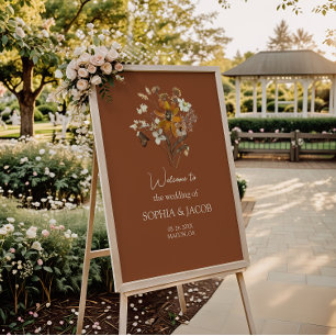 Terracotta Wildblume Boho Hochzeit im Herbst Willk Poster