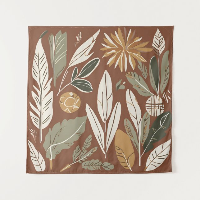 Terracotta Wildblume Boho Rustikale Ekleca Wandteppich (Vorderseite)