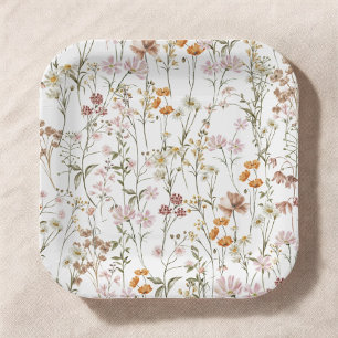 Terracotta Wildblume Boho Wedding im Blumengarten Pappteller