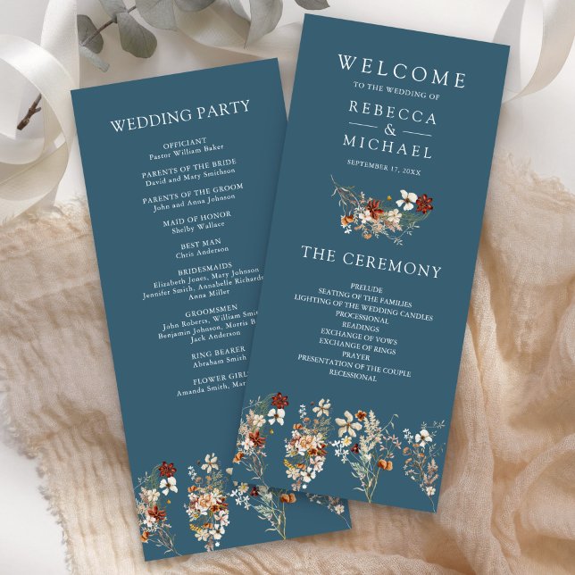 Terracotta Wildblume Dusty Blue Wedding Program (Von Creator hochgeladen)