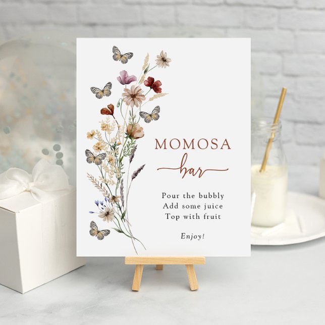 Terracotta Wildblume Momosa Bar Poster (Terracotta Wildflower Mimosa Bar Poster with Butterflies by Painted Paperie
)