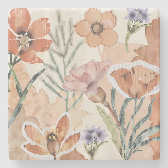 Terracotta-Wildblume Rustic Boho Drink Zubehör Steinuntersetzer (Vorderseite)