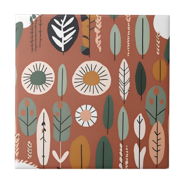 Terracotta Wildblume Rustic Boho Frühlingsdekor Fliese (Vorderseite)