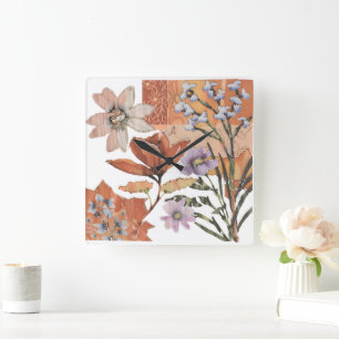 Terracotta-Wildblume Rustic Boho Wall Akzent Quadratische Wanduhr