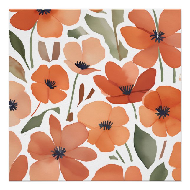 Terracotta Wildblume Rustikal Boho Poster (Vorderseite)
