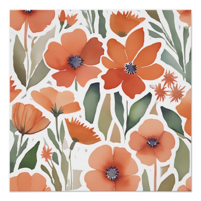Terracotta Wildblume Rustikal Boho Poster (Vorderseite)